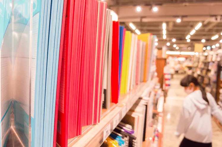 Japan's premium stationery shops showcase colorful notebooks and a vast variety of elegant stationery items stacked across the store