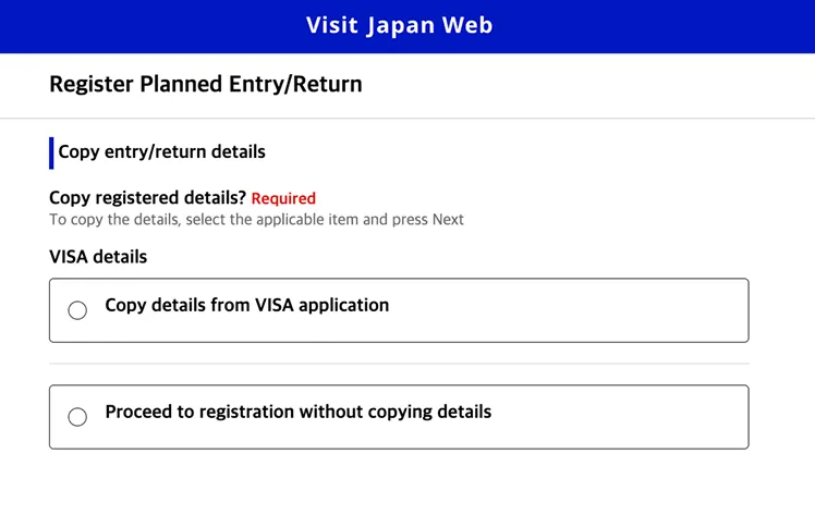 Registration page where the user can enter their passport details either by using scanning with a camera or manually entering the information